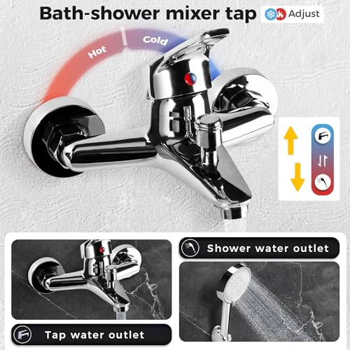 Mitigeur de baignoire chromé et robinet de douche mural