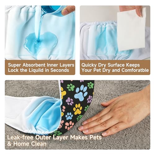 Image of Wegreeco Washable Male Dog Diapers (Pack of 3) - Washable Male Dog Belly Wrap (Colorful Footprints, X-Small)