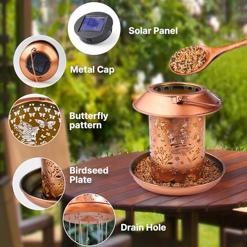 Solar Bird Feeders for Outdoors Hanging Metal Waterproof Outdoor Butterfly Lantern Bird Feeder Weather Resistant Gifts for Women Friends Lovers, Patio, Deck, Garden Christmas Decor - Thumbnail 4