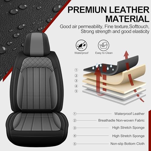 Image of AOMSAZTO for 2026 Dodge Ram 1500 Seat Covers 2500 3500 2002-2026 Full Set | Truck Seat Covers Waterproof Leather Quad Crew Cab Big Horn Laramie Tradesman Limited Curved Bench(5 Seat,Black&Grey)
