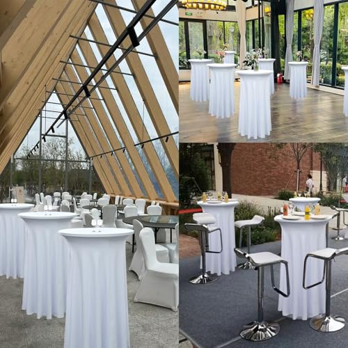 Yoquare 1-Pack 24"x43" White Round Cocktail Table Skirts | Stretch Spandex Fitted Tablecloths | Stain-Resistant, Wrinkle-Resistant, and Machine Washable for Bars, Weddings, Parties, and Banquets by Yoquare - Used condition - Image 7