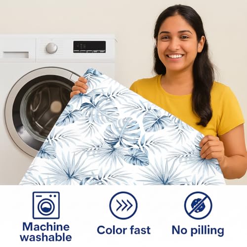 Image of Danip 100% Cotton Reversible AC Dohar Blanket, Throw - Printed Soft, Skin-Friendly, Lightweight & Ideal for All-Weather - 3 Layered Double Bed Dohar for AC Rooms (86 x 94 Inches) - White & Blue Leaf