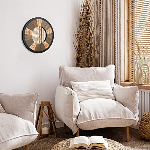 Emfogo Wall Mirror Boho Wall Decor 12 Inch Rustic Wood Round Boho Mirror Farmhouse Wall Decor Room Decor Home Decor Hanging For Bedroom Living Room Entryway (Trichromatic Mirror) #TOP6