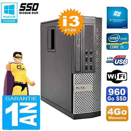 Dell PC 990 SFF Core I3-2120 - Memoria RAM de 4 GB, Disco Duro de 960 GB, SSD grabadora de DVD, WiFi W7 (reacondicionado)