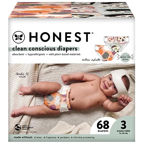 Image of The Honest Company Clean Conscious Diapers | Plant-Based, Sustainable | Fall '23 Limited Edition Prints | Club Box, Size 3 (16-28 lbs), 68 Count