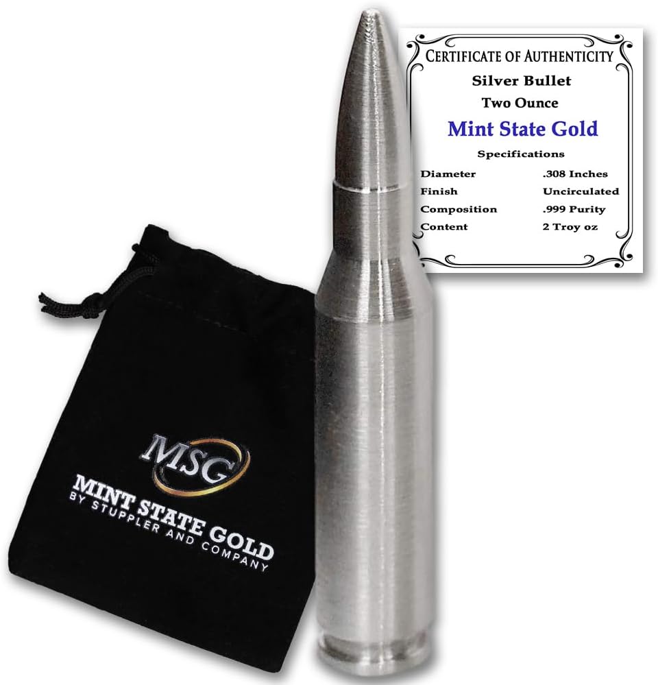 Silver Bullet - .308 Caliber (2 oz) - .999 Pure Silver by Mint State Gold
