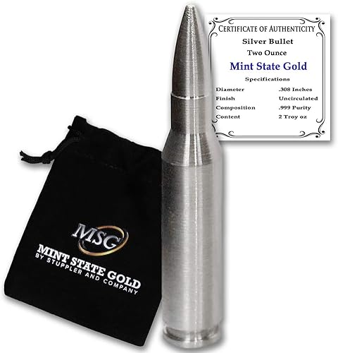 Silver Bullet - Calibre .308 (2 onzas) - Plata pura .999 de Mint State Gold
