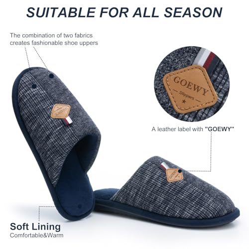 Image of GOEWY Mens Two-Tone House Slippers with Memory Foam Cozy Warm Slip On House Shoes for Indoor Outdoor Gifts for Men Him Dad