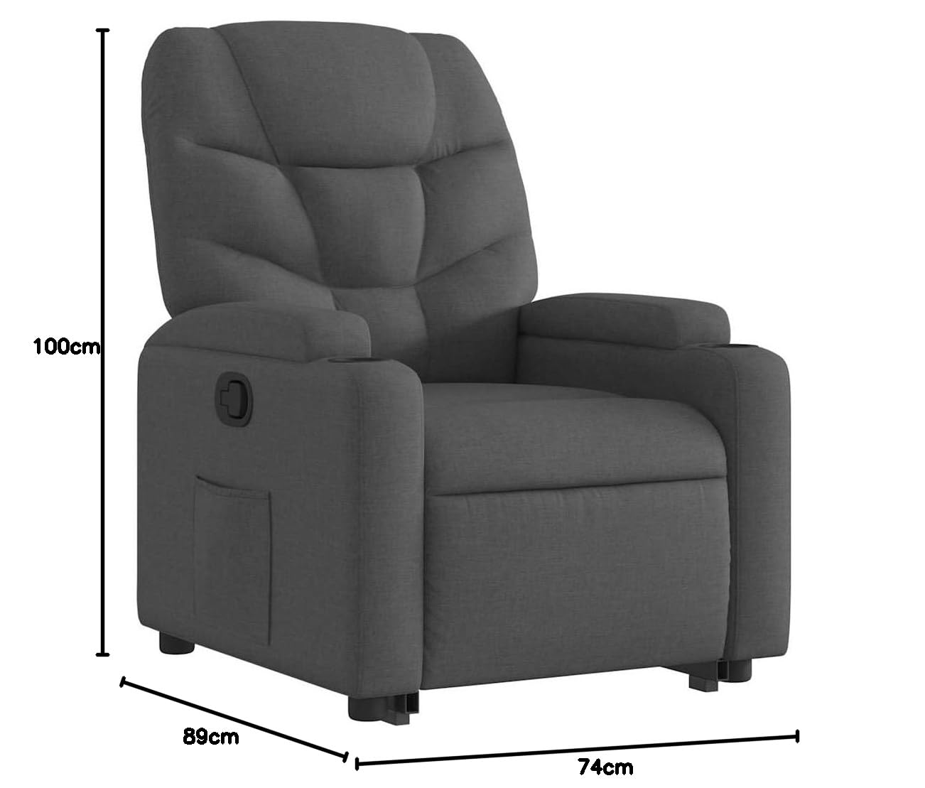 Relaxsessel Dunkelgrau mit Elektrischer Aufstehhilfe, 74x89x100 cm, Stoffbezug, Robust & Bequem für Wohnzimmer, Schlafzimmer und Seniorengerechtes Ambiente