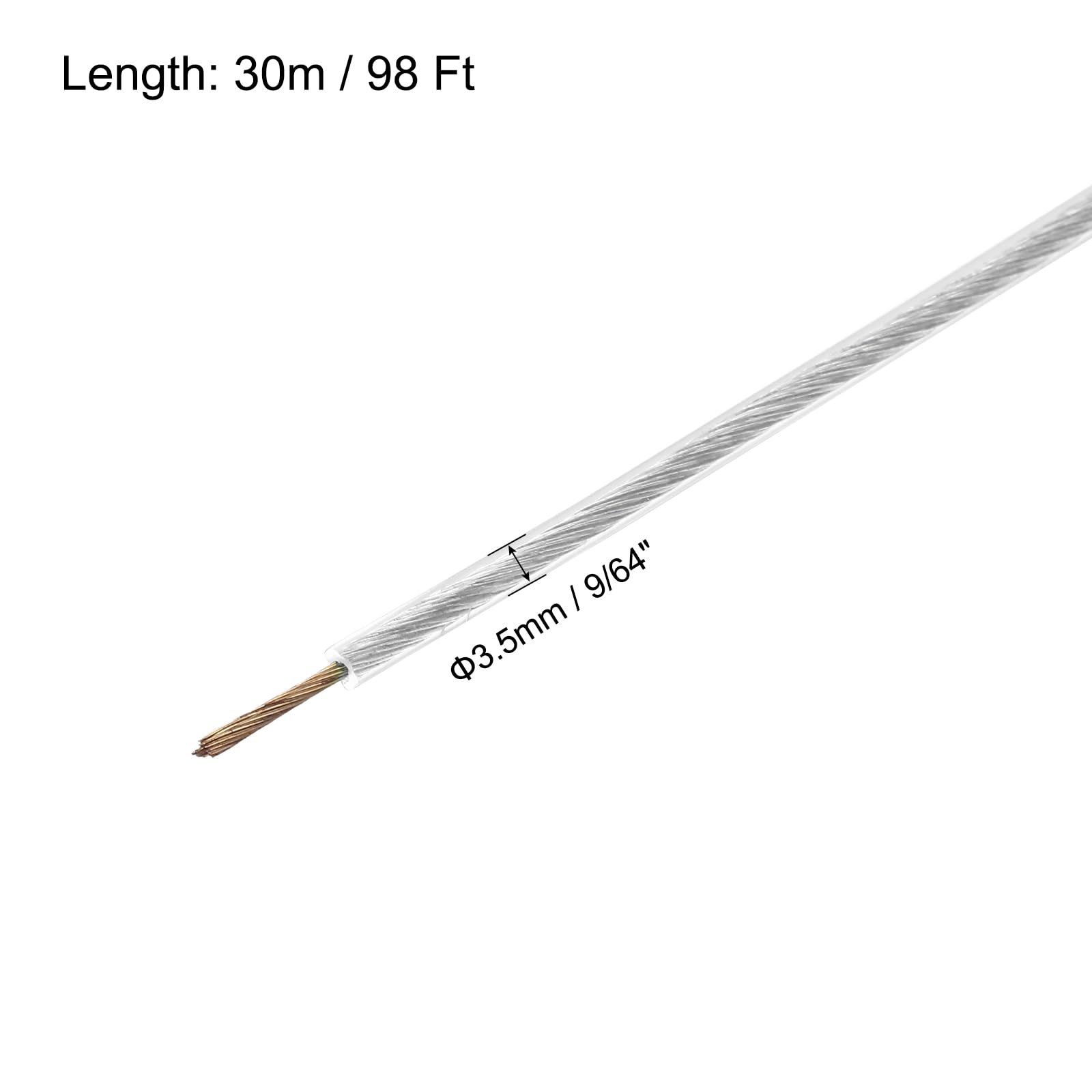 MECCANIXITY 4mm (5/32 inch) Clear Vinyl Coated Wire Rope, 30m /98ft Galvanized Steel Cable Wire Rope with 6PCS M5 Loop Sleeves for String Light Hanging, Deck Railing, Garden Wire