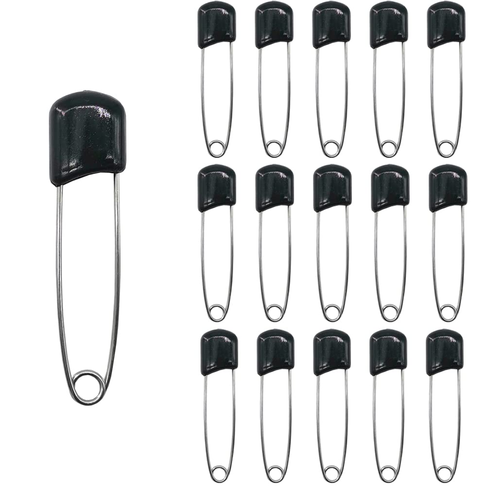 Lot de 50 épingles à couches, de 5,5 cm, à nourrice, en plastique, avec fermeture de verrouillage, noires