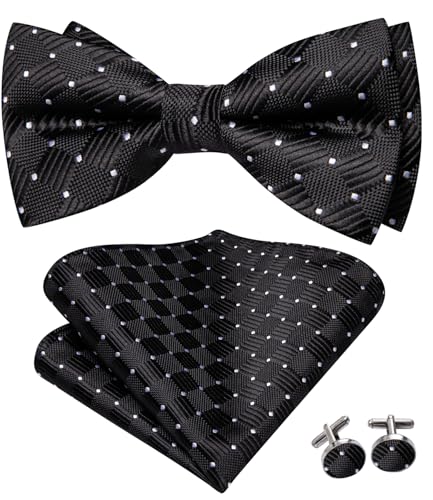 Image of Dubulle Mens Paisley Striped Bowtie Set Pre-tied Bowtie for Men and Pocket Square Set Wedding Business