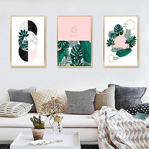 Toile Scandinave Feuille de Plante 3 Pièces 60x90cm sans Cadre Affiche Murale Salon
