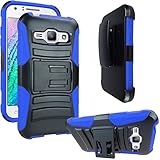 Galaxy J1 2016 Case, Galaxy Luna Case, Galaxy Amp 2 Case, Galaxy Express 3 Case, ATUS Hybrid Armor Kickstand Swivel Belt Clip Holster With Tempered Glass Screen Protector and Stylus Pen (BLACK/BLUE)