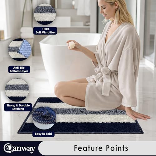 Image of CANWAY 1100 GSM Rectangular 2 Pieces|50 x 35 cm| Anti-Skid Microfiber Bathroom Door Mat, Water Absorbent Floor Mat|Blue