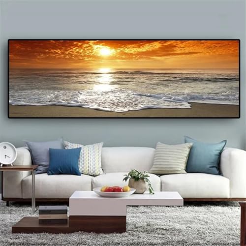 Peinture de paysage moderne nordique pour illuminer un salon sombre, toile soleil 60x180
