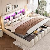【Système de Soutien Stable】: Ce lit double est doté de lattes robustes et d'une structure renforcée, garantissant une stabilité exceptionnelle et une grande durabilité. Le design antidérapant au pied du lit empêche efficacement le matelas de glisser, tandis que les poignées intégrées facilitent l'accès au coffre de rangement.