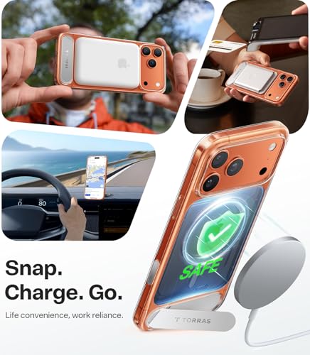 Image of TORRAS Luxury Adjustable Stand Case for iPhone 17 Pro Max | Mil-Grade Protection Cover | Fit for MagSafe | Slim Matte Finish | Camera Control | Premium Imported | Ostand L1 Guardian 6.9'' Clear