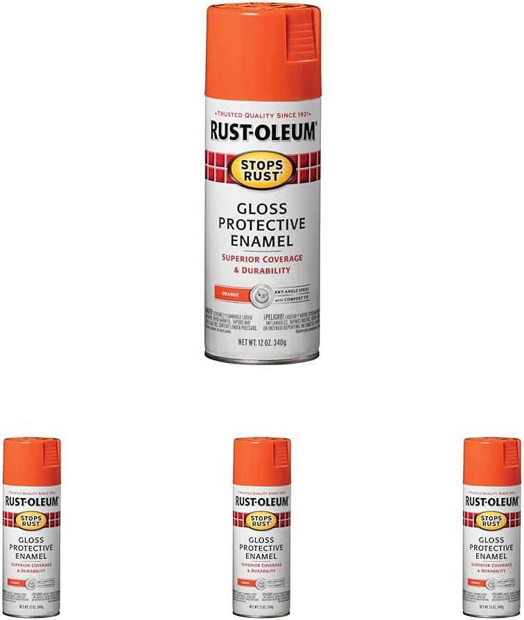 Rust-Oleum 214084 Stops Rust Spray Paint, 12 oz, Gloss Orange (Pack of 4)