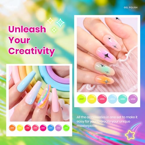 Image of Beetles Neon Gel Nail Polish Set 20 Colors, Bright Color Rainbow Gel Polish | with Base Coat Glossy Matte Top Coat, Glitter Soak Off UV LED Nail Gel for Women