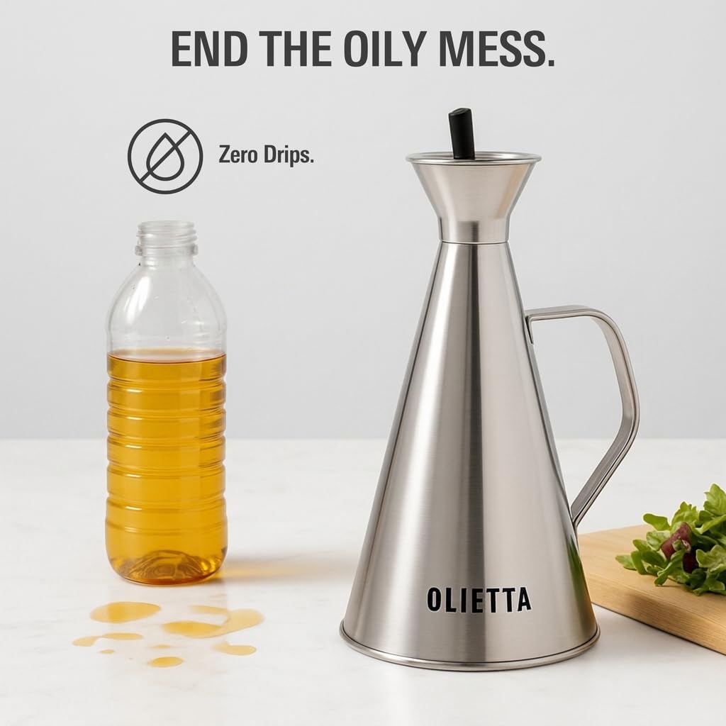 Olive Oil Dispenser Bottle, Copper Steel Non-Drip Pourer 8.5 fl oz image 2