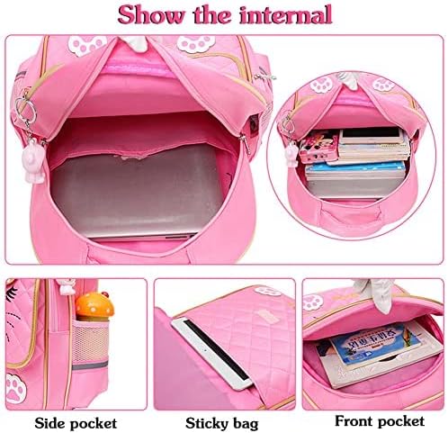 Cute Cat Pink School Backpack with Lunch Bag for 8-16 Year Old Girls, Elementary School Bags Bookbags for Kids - Image 3