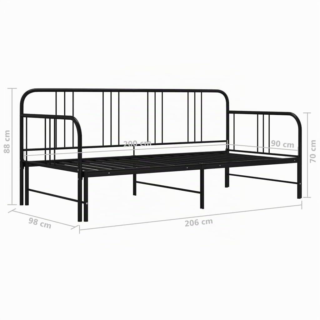 vidaXL Estructura de Sofá Cama Extraíble Matrimonial Versátil Mueble Invitados Hogar Salón Sala de Estar Multiusos Robusto de Metal Negro