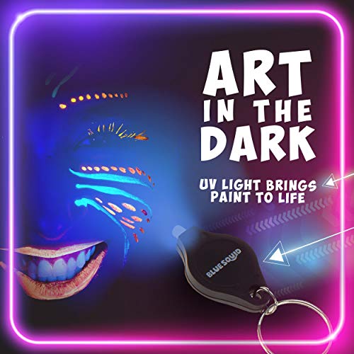 Uv Face & Body Paint Set - Blue Squid, 8 Liquid Uv Body Paints (8 Large 0.68 Fl Oz) +Free Bonus Mini Ultraviolet Flashlight - Glow In The Dark Neon Face & Body Paint - Black Light Reactive Neon Paints #TOP2