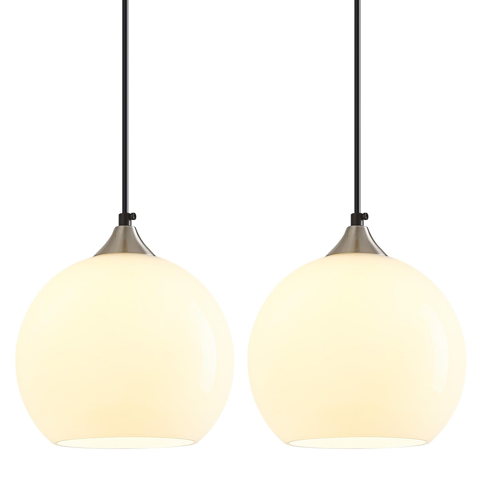 White Pendant Lights Kitchen Island 2 Pack, 7.87 in Milk Glass Globe