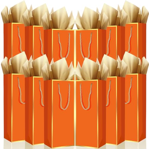 TaoBary 50 Pack Wine Gift Bags and Gold Wrapping Paper Set, Orange