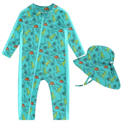 Image of UNIFACO Baby Boy Swimsuit UPF 50+ Sun Protection One Piece Zip Bathing Suit with Sun Hat Infant Sunsuit Swimwear