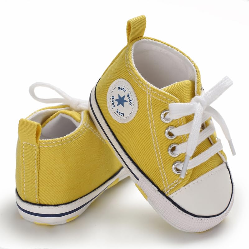 Image of Unisex Baby Girls Boys Canvas High-top Shoes, Newborn Infant Anti-Slip Soft Sole Frist Walking Breathable Sneakers
