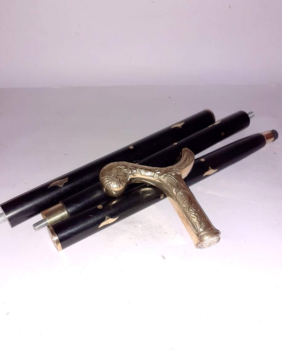 Victorian Look Golden & Black Walking Brass Wooden Walking Cane Stick Style Handmade