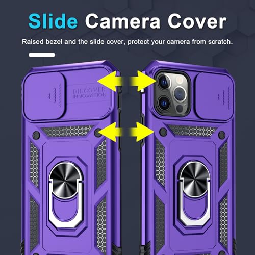 Janmitta Case for iPhone 11 Pro Max Phone Cover Built in Slide Camera Lens Cover+Screen Protector,Heavy Duty Shockproof Full Body PhoneCase with Finger Ring Holder Kickstand,Purple by Janmitta - Used condition - Image 3