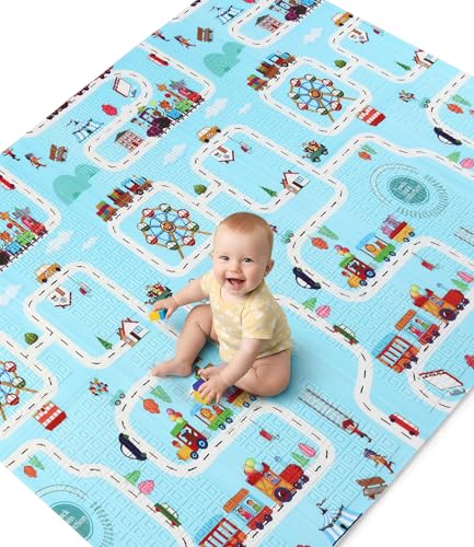 Image of FIRSTCRY INTELLISKILLS Extra Large 6.5x4.5 ft Reversible Baby Play Mat for Babies,Animal Party Theme,Foldable Crawling Mat, Floor Mat for Baby & Toddlers,Anti-Skid, 0.6cm Thick, Multicolor, 1 Count