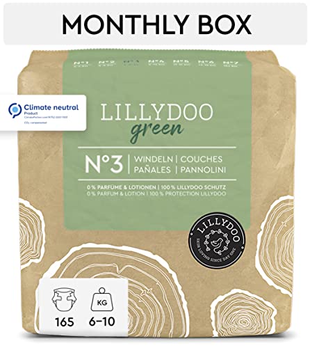Pañales LILLYDOO green con un impacto ambiental reducido, talla 3 (6-10 kg), 165 pañales, PACK AHORRO