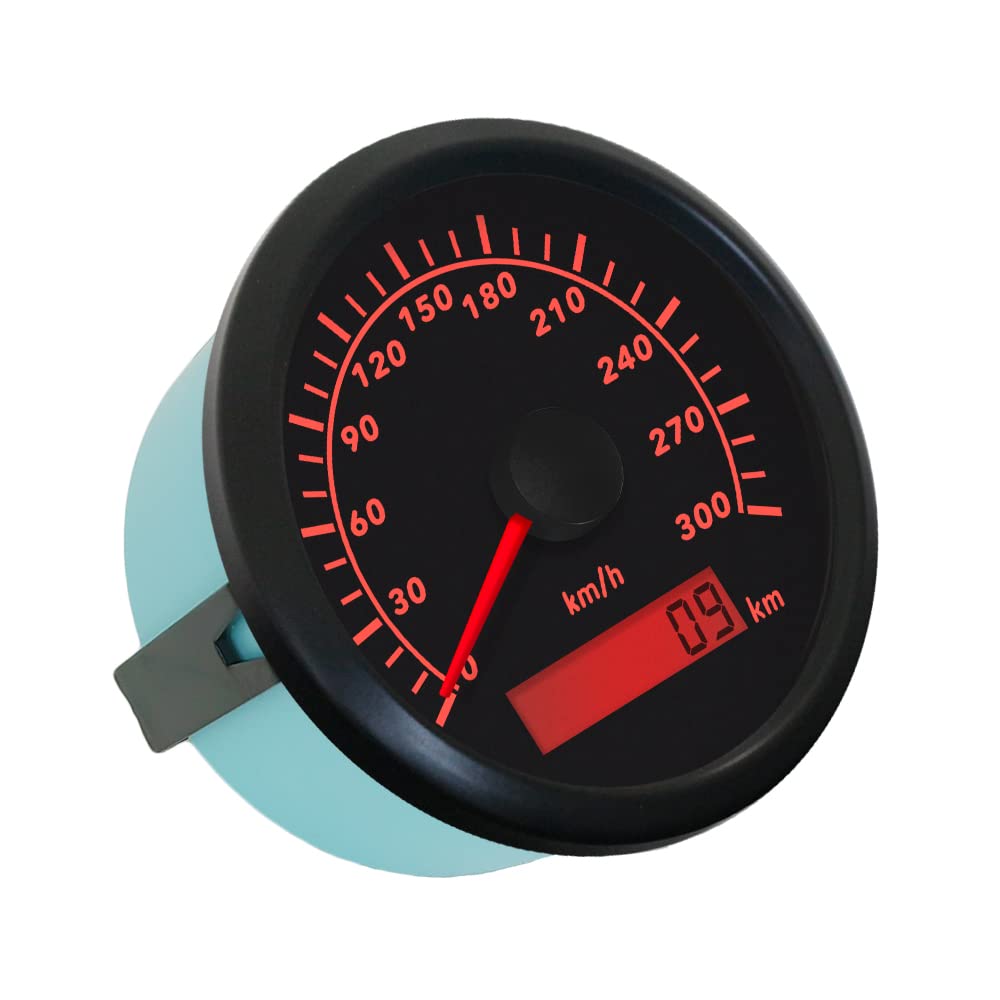 ELING Compteur de vitesse GPS 85 mm, odomètre 0-300 km/h, affichage de la vitesse pour voiture de course avec rétroéclairage rouge 9-32 V