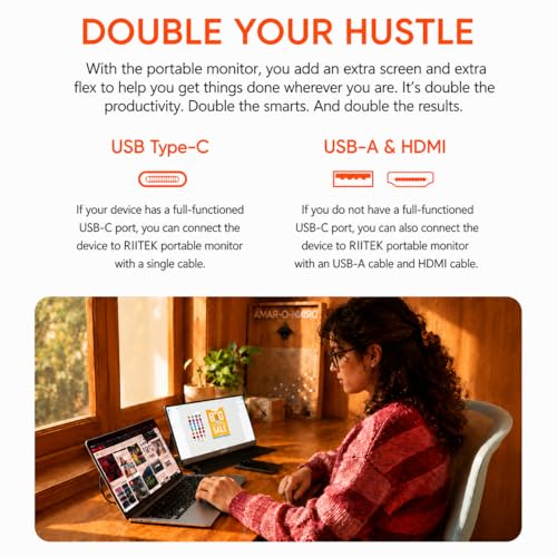 Image of Riitek15.6 Inch Portable Touchscreen Monitor Full HD 1920x1080 IPS Display USB-C & Mini HDMI External Travel Monitor with Dual Speakers Slim Lightweight Screen with Protective Case for Laptop & Phone
