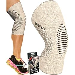 Physix Gear Knee Compression Sleeve for Men & Women - Best Compression Knee Brace for Walking, Running, Gym, Basketball, Weightlifting,Workout, Sports - Knee sleeves Support Compression & Stability