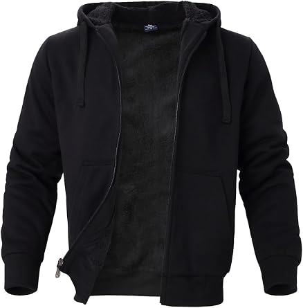 LeeHanTon Heavyweight Hoodies for Men Jackets Comfy Sherpa Lined Zip Up Hoodie Coats with Pockets Outerwear