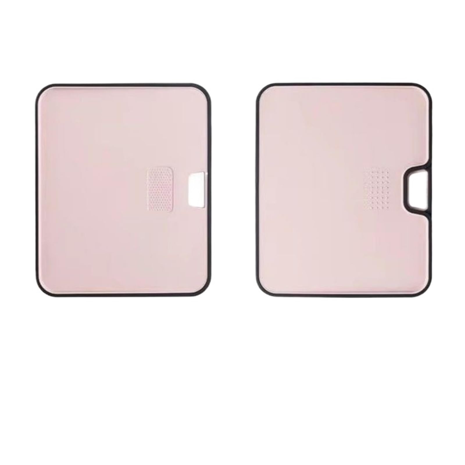 Planche à découper rose avec râpe à ail intégrée et zone anti-débordement
