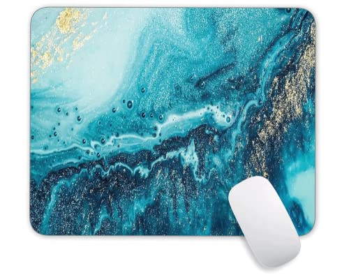 Aqua Blue Gold Marble Mouse Pad, Gaming Mouse Mat with Custom Design, Square Waterproof Mouse Pad...