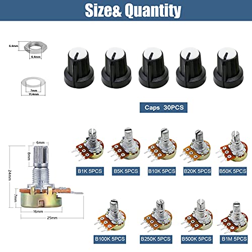 Ocr 1K-1M Ohm Potentiometer Kit, 45 Sets Single Linear Potentiometer With Knobs, Nuts And Washers,9 Values 1K 5K 10K 20K 50K 100K 250K 500K 1M 3 Terminal Rotary Potentiometer #TOP1