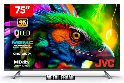 JVC 75 Inch UHD 4K QLED Android TV | Dolby Vision & Atmos | Ultra-Thin Bezels | Google Play Store & Chromecast Built-in | MEMC Tech | Netflix, YouTube, More | Metal Frame | AV-JQ757115A