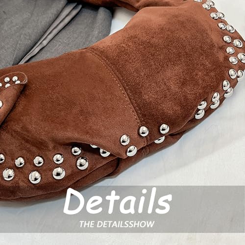 Studded Purse Metal Studs Soft Suede Studded Purse Crescent Western Hobo Trendy Slouchy Shoulder Bag for Women Daily Party4