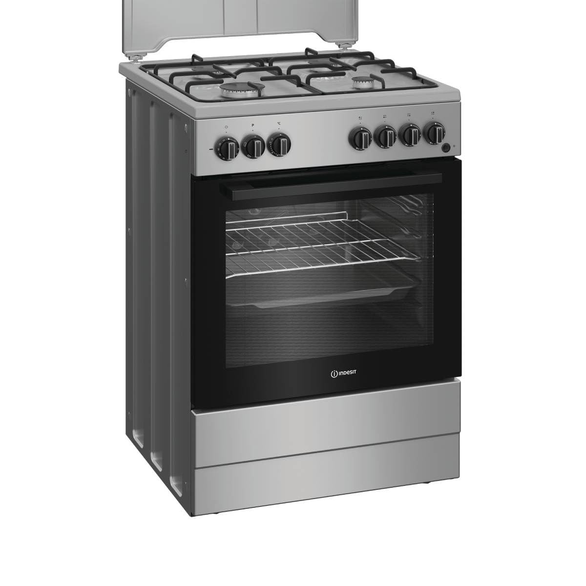 Indesit I6G3PMS Cucina A Gas, 60 Cm, 4 Fuochi, Forno Elettrico Con Grill, 73 Litri, Click&Clean, Steam&Clean, Timer, Colore Acciaio Inox, Classe Energetica A