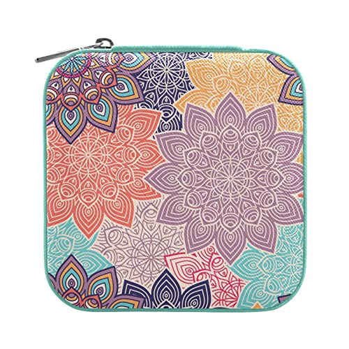 QwThum Joyero de viaje, organizador para mujeres, niñas, hombres, pequeño, portátil, caja de almacenamiento para aretes, anillos, collares, mandala, verde