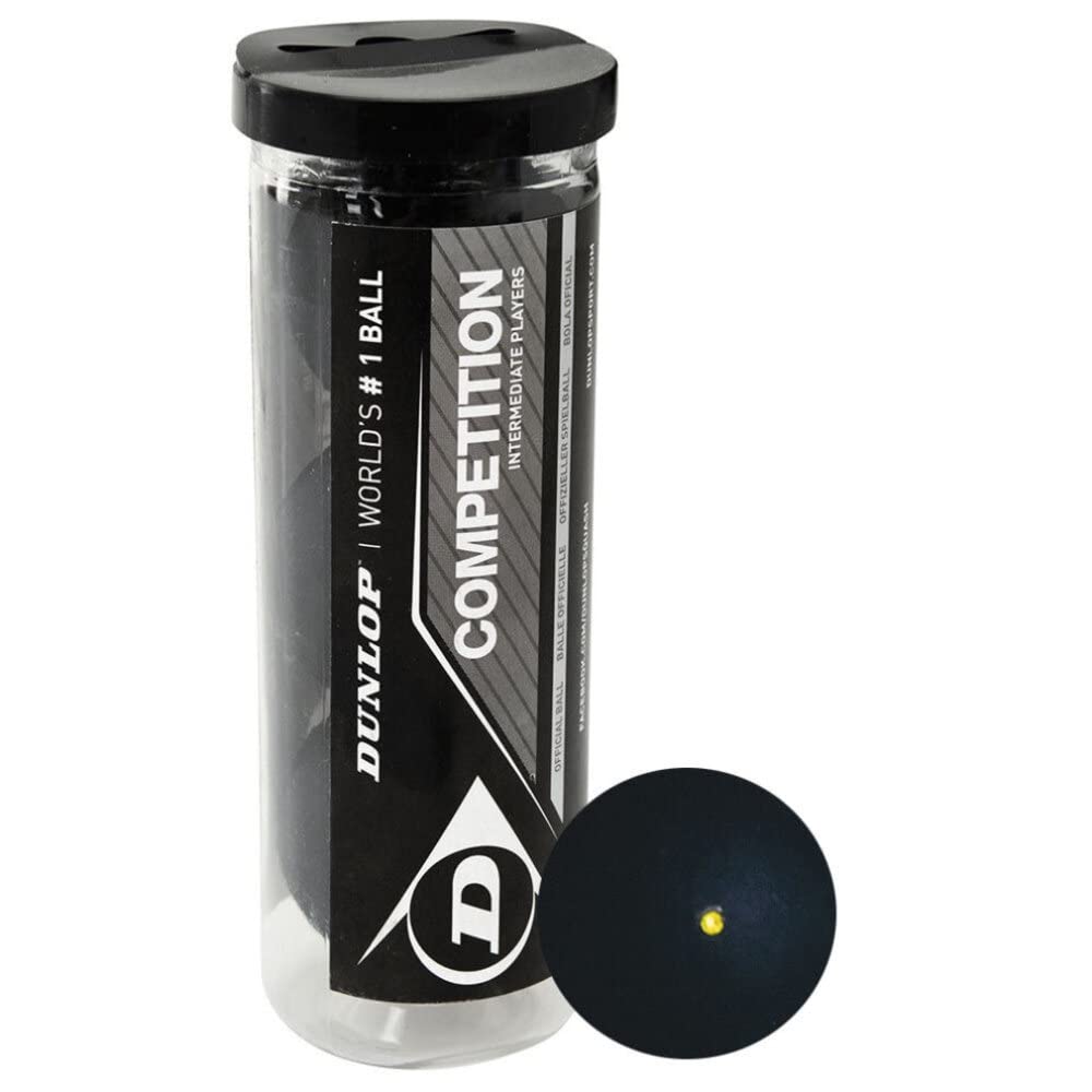 DUNLOP Pelotas de Squash Competition Punto Amarillo Tubo 3 Bolas