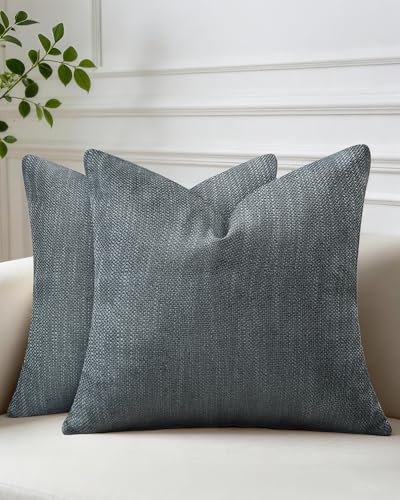 KAYWAZY Throw Pillow Covers 18x18 Inch Set of 2 Linen-Look Decorative Cushion Covers Farmhouse Boho Modern Pillowcases for Sofa Couch Bed Dark Gray Housewarming & Seasonal Refresh