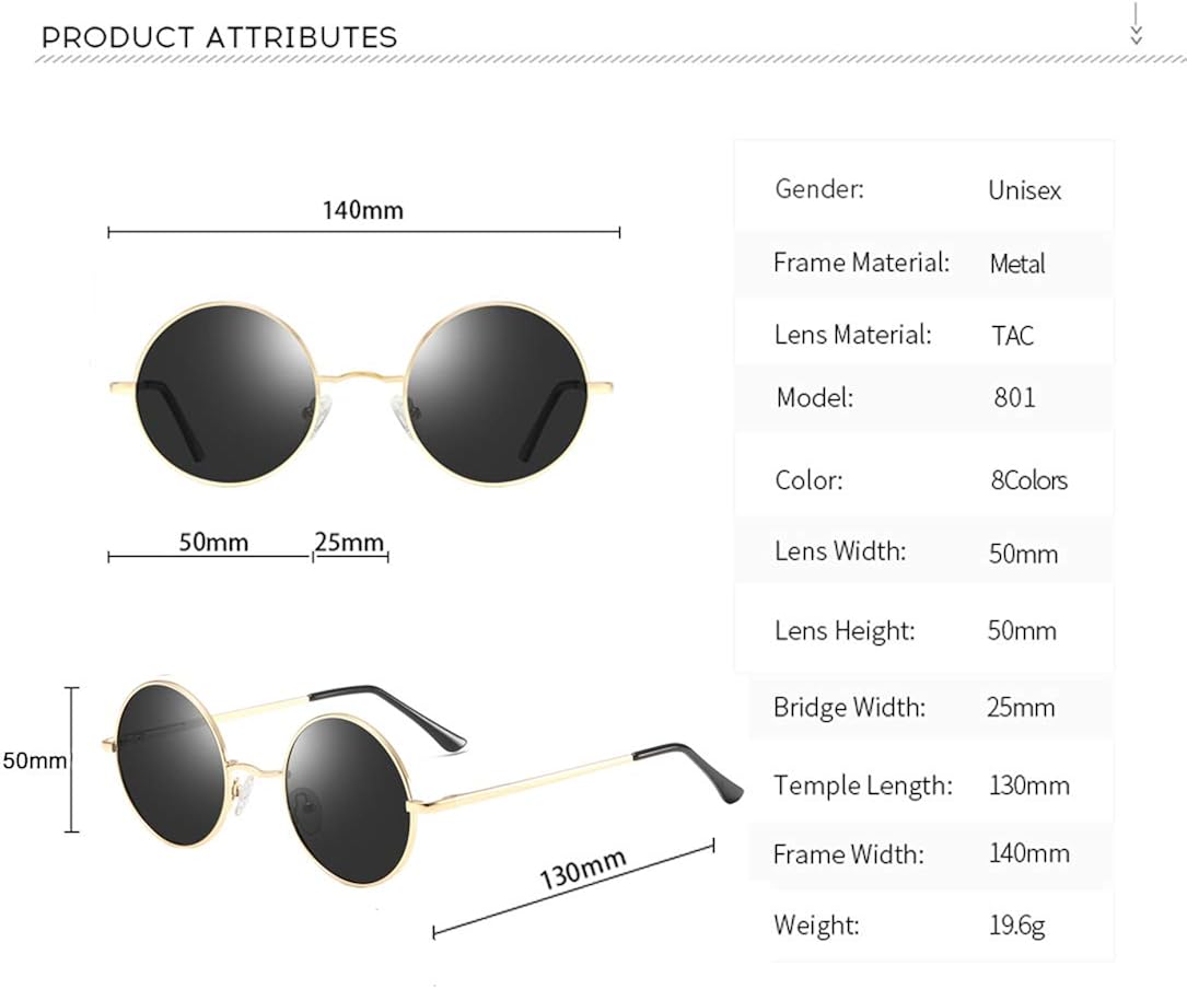 Miniatura 5 de Dollger Gafas de sol redondas polarizadas para hombres y mujeres gafas de sol hippie de metal retro